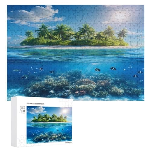 Image of Tropical Island Snorkeling Fish Puzzles for Adults 300 PCS Wooden Jigsaw Puzzle Funny Puzzle for Home Wall Decor