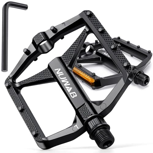 Image of NUWAB Premium Bike Pedals with Reflective Strips, 9/16 Inch Axle Thread Anti-Slip Bicycle Pedals, Lightweight and Wide Platform Flat Pedals with Allen Wrench, Fits Most Bikes