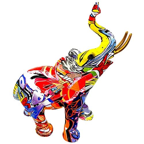 Image of Colorful Graffiti Art Elephant Sculptures - Large Elephant Statue, Modern Ornament and Figurines, Elephant Graffiti Art, Abstract Resin Crafts for Kitchen Office Shelf Home Decor