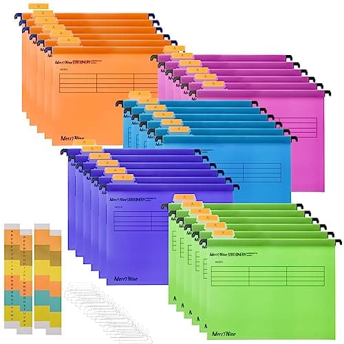 Image of A4 Suspension Files, MerryNine 30PCS Polypropylene Filing Cabinet Suspension Files with Tabs and Card Inserts for School Home Work Office Organization **Check Size Before Ordering**(30, Mixed Color)