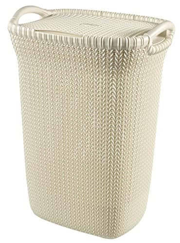 Image of Curver Knit Laundry Hamper Basket, Stylish Plastic Woven Storage Bin for Clothes & Towels, Lightweight & Durable, Oasis White, 57L