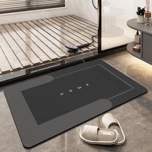 Image of TOKLYUIE Super Absorbent Bath Mat Non Slip Anti Mould Quick-Drying Bathroom Mat Simple Kitchen Door Mat Machine Washable Large Living Room Carpet (40 x 60 cm, Rectangular Dark Gray)