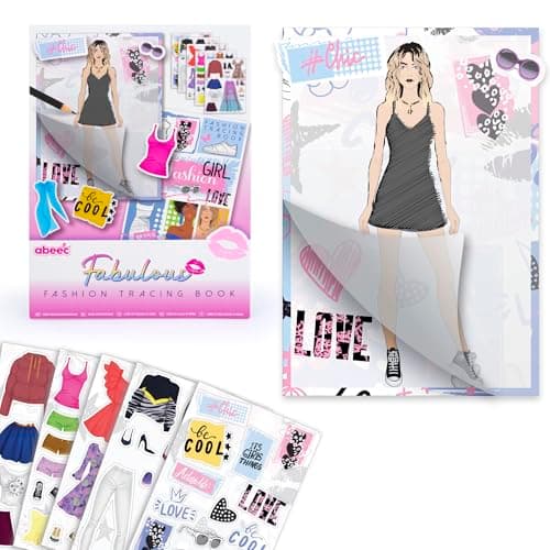 Image of abeec Fashion Tracing Book for Girls | Design & Create Stylish Outfits | Arts & Crafts for 6-12 Year Olds | DIY Fashion Sketchbook with Stickers & Stencils | Travel Activity Set & Gift for Girls