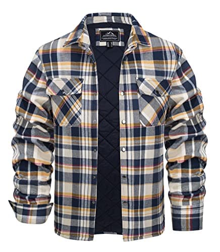 Image of KEFITEVD Padded Shirts for Men UK Winter Lumberjack Jackets Quilted Lined Button Down Shirt Checked Flannel Jacket Yellow,2XL