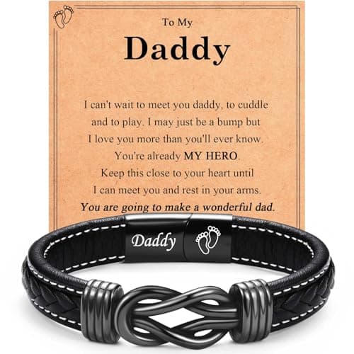 Image of EYQV Daddy Fathers Day Gift from Bump, Dad to Be Gifts, Leather Bracelet for Men, First Fathers Day Gift Christmas Presents for Daddy