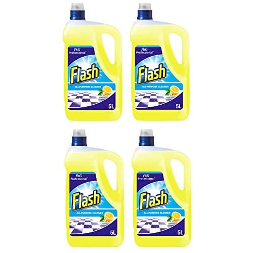 Image of 4x 5L Litres Flash Home Commercial Industrial Catering Business All Purpose Deep Cleaning Cleaner for Washable Hard Floor Surface Dissolves Grease Dirt with Fresh Pleasant Lemon Fragrance Scent