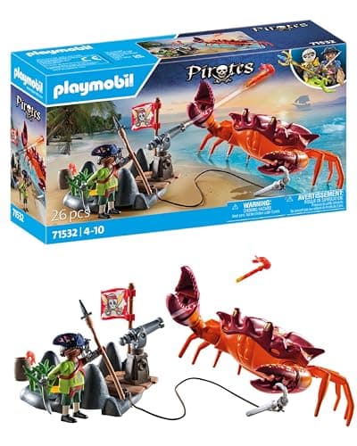Image of Playmobil 71532 Pirates: Battle with the Giant Crab, fantasy pirate world, fun imaginative role-play, playsets suitable for children ages 4+