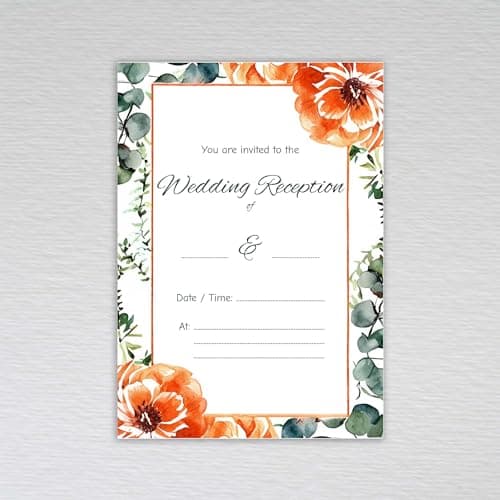 Image of Webspectations Pack of Wedding Reception Invitations: Burnt Orange Floral Wedding Reception Invites (Pack of 20 without Envelopes)