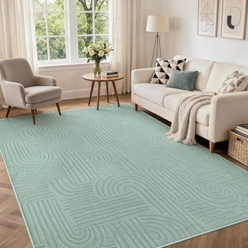 Image of BEIMO Soft Washable Rug 160x230 cm, Area Rugs Living Room Large Abstract Non Slip Carpet Boho Bedroom, Geometric Pure Sage Green