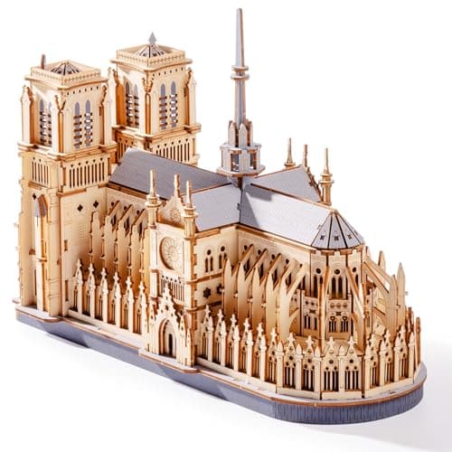 Image of ROWOOD 3D Wooden Puzzle Notre Dame de Paris DIY Architecture Model Kit, Laser-Cut Gothic Building Kits for Adults and Teens Creative Home Decor Unique Gift for Women Men