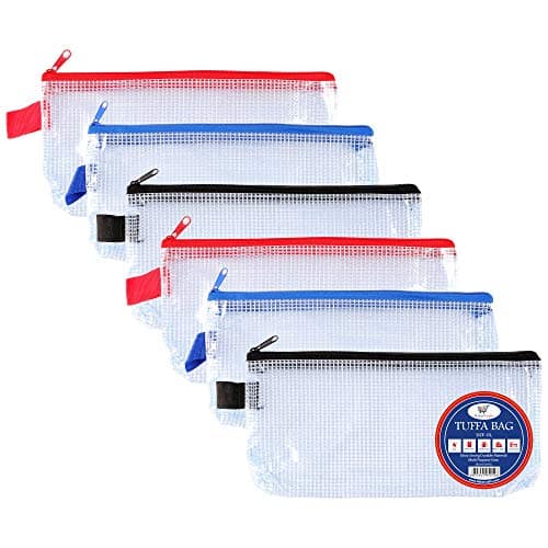 Image of DL Tuff Bag Zip Wallet Clear Plastic Wallets Zipped Pouch File Pencil Case Folder Water Resistant Reinforced Heavy Duty Mesh Bags (DL - 6 Pack)