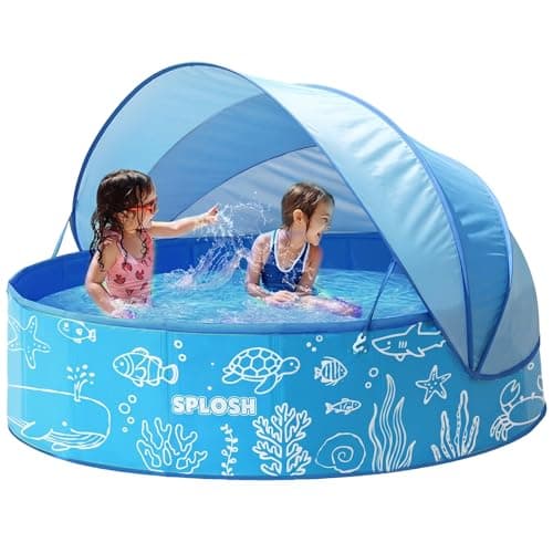 Image of Splosh 4ft Kids Paddling Pool With UV Sun Shade Canopy - Easy Setup Pool With Rigid Sides (No Inflating) - Outdoor Kids Swimming Pool for Garden - Size 1.20m x 40cm