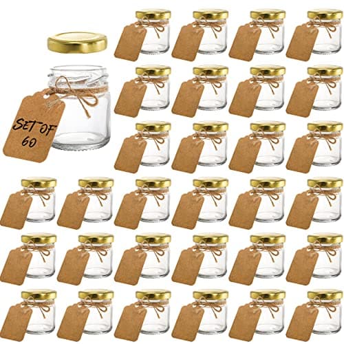 Image of Kingrol 60 Pack Mini Glass Jars with Gold Screw Lids - 45ML Round Jars for Spices, Herbs, Jams, Crafts, Wedding Party Favors, Decor