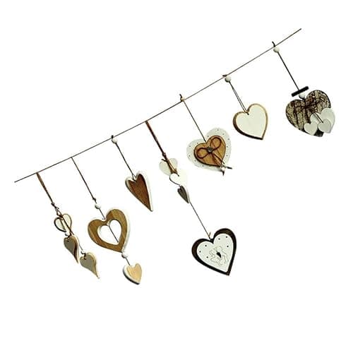 Image of HOODANCOS Portable Painting Supplies Adorable Heart Pattern Design for Wedding Party Favors 7 Pcs Wooden Heart Hanging Ornaments with Lanyard and Displaying on A Tree
