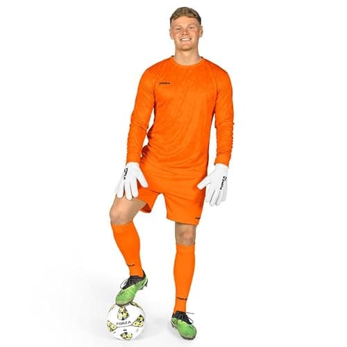 Image of FORZA Men's Long Sleeve Goalkeeper Kit [XS-XXL] | Elite Performance Football Jersey, Shorts & Socks - Available in 4 Bold Colours (UK, Alpha, L, Regular, Regular, Fluro Orange)