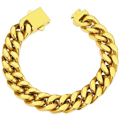 Image of ChainsHouse Mens Cuban Link Bracelet Stainless Steel Gold Plated Chain Chunky Bracelets for Men Curb Chains Jewellery Gifts for Boyfriend