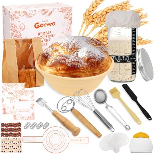 Image of Goeveo Sourdough Starter Kit, 16Pcs Bread Proofing Basket 650ml Sourdough Starter Jar Feeding Time Tracker Basket Baking Accessories Bread Making Gifts for Bakers