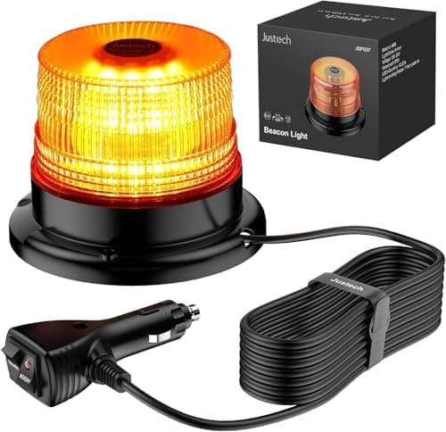 Image of Justech 12/24V Flashing Beacon 40W 40 LED Emergency Warning Strobe Light Amber Strobe Lights 7 Flash Modes Waterproof with Magnetic Base for Truck Vehicle