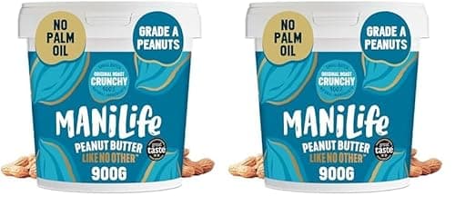 Image of ManiLife Original Roast Crunchy Peanut Butter, 900g Tub - Small Batch Vegan Peanut Butter Made from Single Origin Grade-A Argentine Peanuts - No Palm Oil, No Added Sugar, No GMOs (Pack of 2)