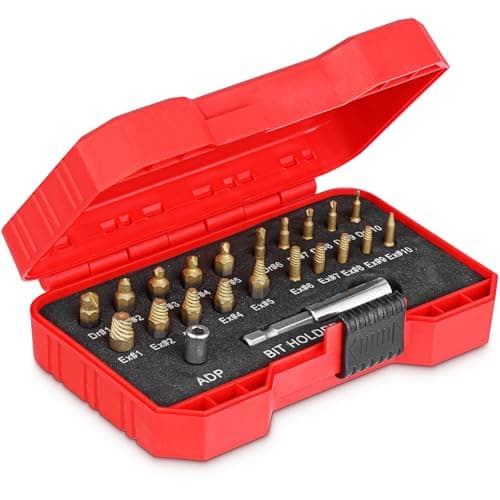 Image of Mata1 - Titanium Screw Extractor Set for Stripped, Broken, Damaged Screws - 22 pc, Silver & Gold - Remover Kit with Drill Bits, Extractors, Bit Extension & Socket Adaptor