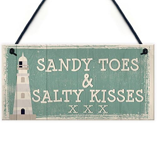 Image of Red Ocean Sandy Toes Shabby Chic Seaside Sand Lighthouse Nautical Themed Plaque Sign Home Decor Gifts