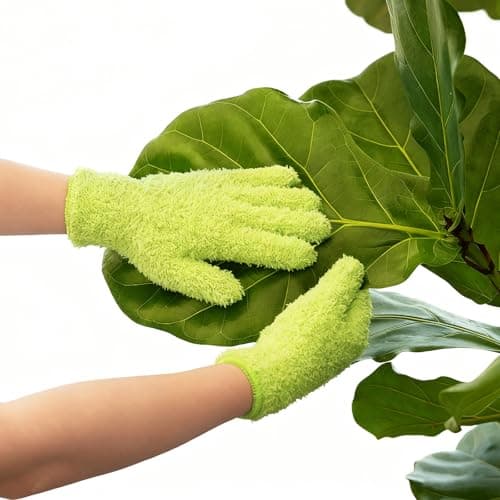 Image of Bamworld Microfiber Gloves for Plant Dusting and Garden Care, Reusable Gardening Gloves for Women and Men, Soft Cleaning Gloves for Indoor Outdoor Plants, Green