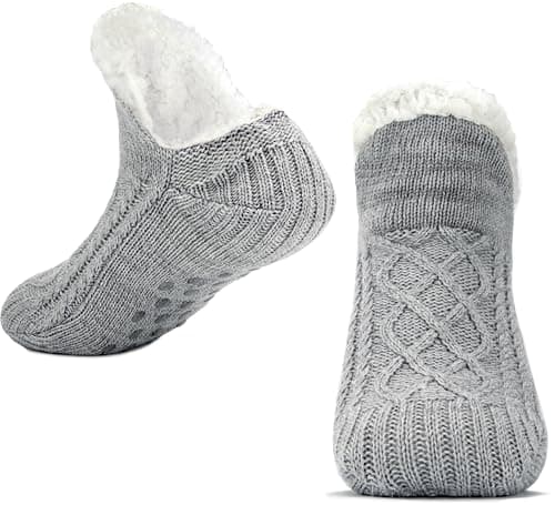 Image of Tolumo Slipper Socks for Women Men Warm Holding Sock Non Slip Knitted Thick Lined Cosy Winter Fluffy Bed Slippers Suitable for Indoor Home House Floor Grey