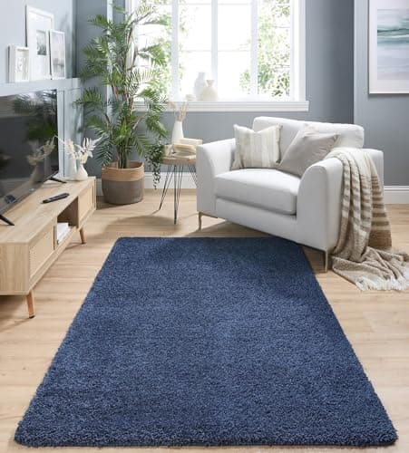 Image of Washable Non-Slip Rug Shaggy Rug Floor Mat for Hallways Kitchen Bathroom Living Room Bedside Bedroom Nursery Kids Playroom Soft Plain Carpet Rectangle Rug Midnight Blue Small 80x120 cm (2'8"x4')