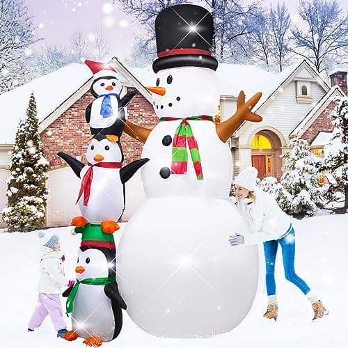 Image of 8 Feet Christmas Inflatable Decoration Inflatable snowmen and penguins with LED Lights Holiday Yard Decoration for Christmas Indoor Outdoor Decoration