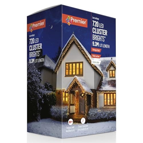 Image of 9.3m 720 Vintage Gold LED Outdoor Multi-Action Cluster Supabrights with Timer
