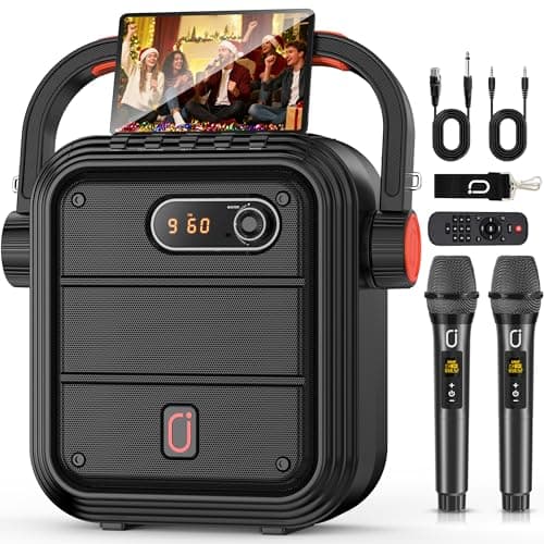 Image of JYX Karaoke Machine with 2 Wireless Microphones, Portable Bluetooth Speaker with Shoulder Strap/Remote, Power PA System Support SD Card/USB/AUX/TWS/TV/Smartphone/FM, Bass &Treble for Party/Meeting