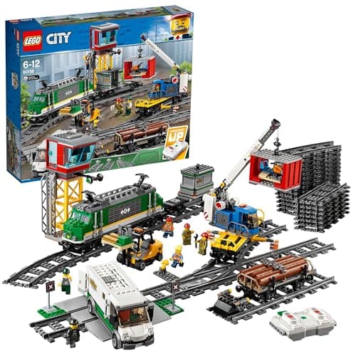 Image of LEGO City Cargo Train Toy with Motorized Remote Control Engine, incl. Rail Tracks, Signal Lights & Control Center - 6-12 Year Old Boys & Girls Gifts - 60198