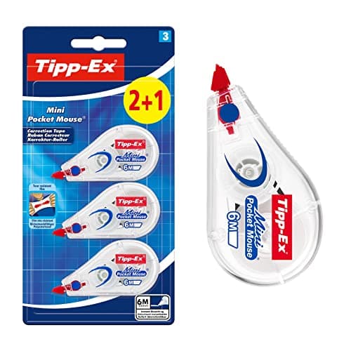 Image of Tippex Mini Pocket Mouse Pack of 3 - White BIC Tipp Ex Tape Pen Eraser for Making Corrections