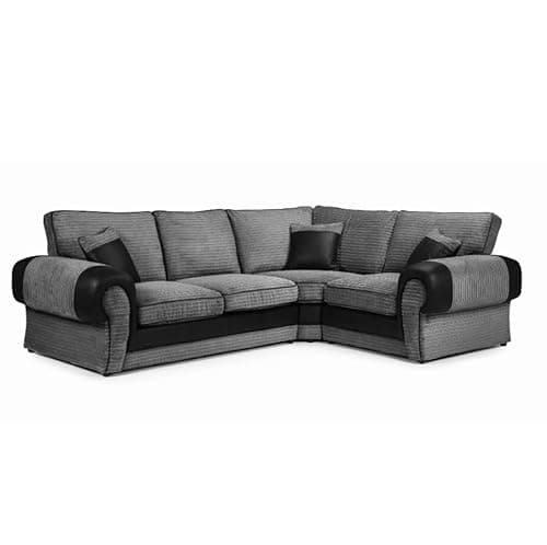 Image of Grey Fabric & Black Faux Leather 3+2 Corner Armchair Seater Sofa Set | Modern High Back Cushioned Sofas | Deep Seat Comfort Living Room Suite | UK Home (Right Hand Corner)