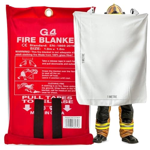 Image of G4GADGET Emergency Fire Blanket - 1 Pack - Large 1m x 1m Fire Suppression Blanket with Loops for Kitchen, Home, Office, Garage, and Caravan - Wall Mountable Fiberglass Fire Blanket