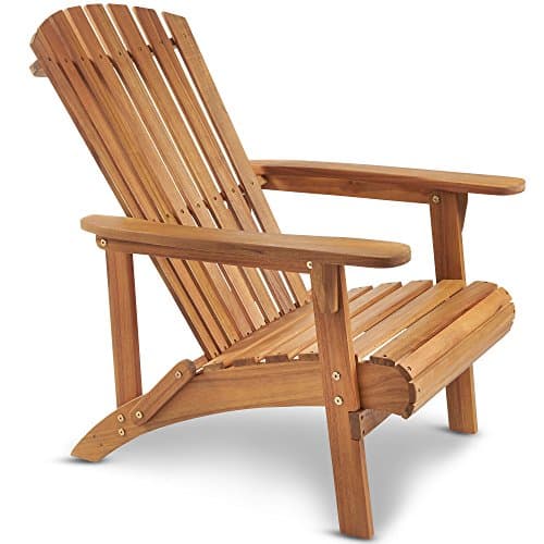 Image of VonHaus Natural Adirondack Chair - Outdoor Fire Pit Chair for Garden, Terrace, Patio & Balcony - Water Resistant Acacia Hardwood Oiled Finish Garden Seat with Wide Armrests & Ergonomic Sloped Back