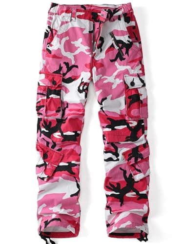 Image of AKARMY Womens Cargo Pants with Pockets Outdoor Casual Ripstop Camo Military Combat Construction Work Pants, 2083 Pink Camo, 12