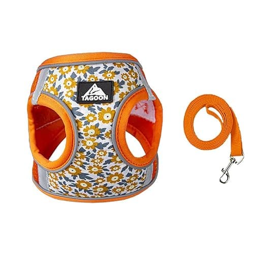 Image of BT Bear Dog Harness and Lead Set,Daisy Flower Adjustable Soft No Pull Dog Vest Harness, Breathable Pet Harness for Cats Puppy Small Dogs(Orange,S)