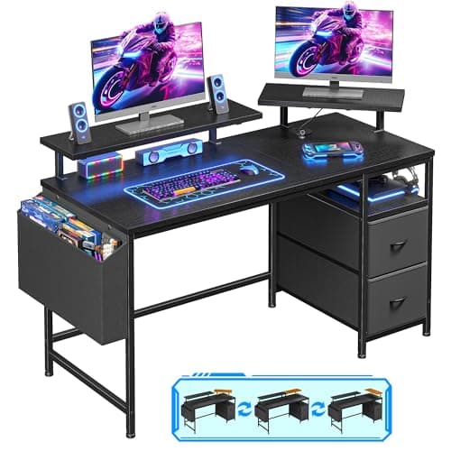 Image of Cliporix 100cm Small Corner Gaming Desk, Black Computer Desk with Dual Monitor Stands, 2 Storage Bags, Side Pocket & Headphone Hooks, Space-Saving Workstation for Bedroom Office Dorm, Easy Assembly