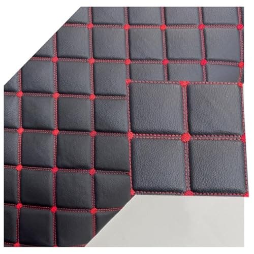 Image of Faux Leather Fabric Quilted Leather Diamond Stitch Padded Cushion Linen Wadding Interior Vehicle Upholstery(Black (red line),1.6x1m)