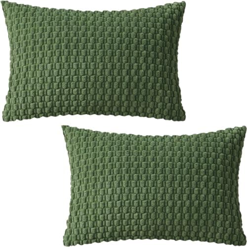 Image of Tennove Cushion Covers 30x50cm Decorative Modern Olive Green Pillow Cases Pack of 2 Corduroy Boho Soft Throw Pillow Covers Square Pillowcases for Sofa Living Room Bed Home Decor