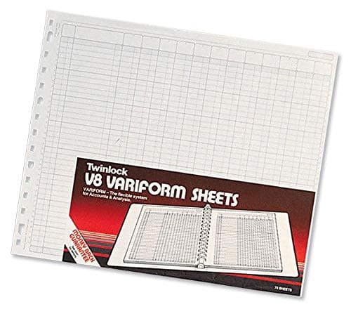 Image of Rexel Twinlock Variform Multi-Ring Binder V8 Cash Refill Sheets 10 Columns, White (Pack of 75)