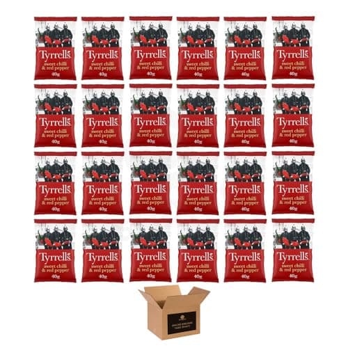 Image of Tyrrells Sharing Crisps | Hand Cooked English Potato Chips, Vegetarian, Gourmet Snack Bags for Parties, Movie Nights, Picnics & Office (Sweet Chilli & Red Pepper - 40g x 24Pack)