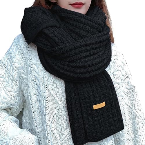 Image of Women Scarf, Chunky Scarf, Hand Knitted Chunky Winter Scarf For Soft Warm Oversized Wrap Feel Elegant Solid Color Fashion Shawl