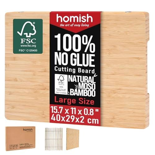Image of Large Bamboo Chopping Board with Handle – Truly Non Toxic Glue Free 2cm Thick Wood Cutting Serving, Pre-Oiled, Knife-Friendly, Kitchen Essential Gift 40x29cm – Dishwasher Safe [New 2026 Upgrade]