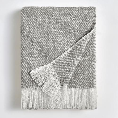 Image of BOURINA Faux Mohair Sofa Throw Blanket Luxury Super Soft Cozy Couch Bed Chair Fringe Throw Blankets 127 x 152cm,Light Grey