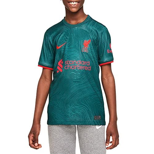 Image of Nike Liverpool F.C. Unisex 2022/23 Season Official Third Kit Jersey, Dk Atomic Teal/Rio Teal/Siren Red, S UK