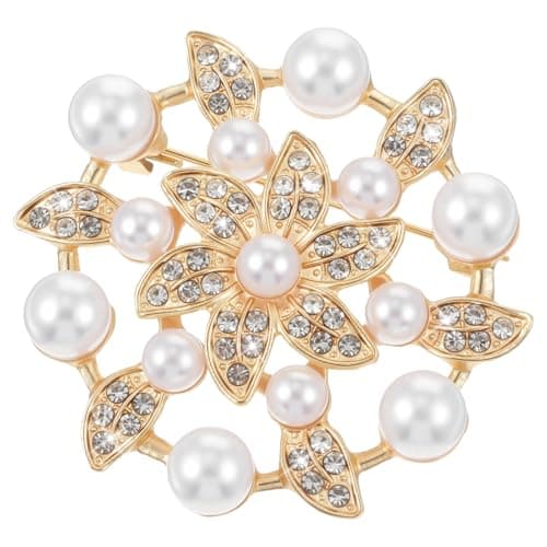 Image of Elegaperma Brooches for Women UK Flowers, Gifts Golden Flowers Pearl Brooches, Chunky Gold Necklace Broach, Elegant Floral Brooch for Birthday Gifts for Women Girl Friends