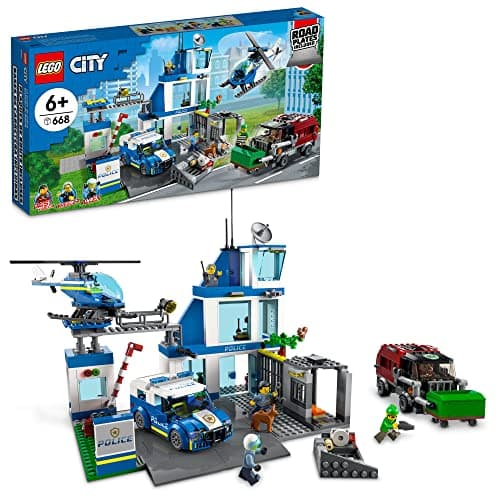 Image of LEGO City Police Station with Van, Garbage Truck & Helicopter Toy 60316, Gifts for 6 Plus Year Old Kids, Boys & Girls with 5 Minifigures and Dog Toy