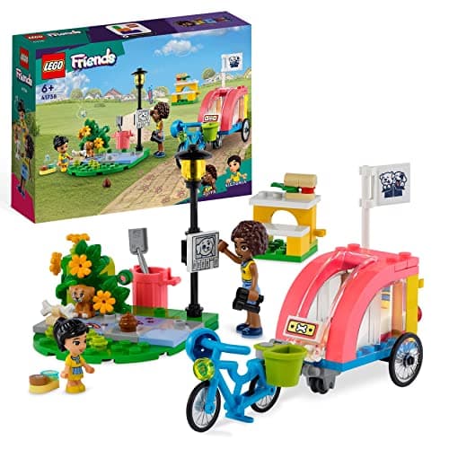 Image of LEGO Friends Dog Rescue Bike Toy Set, Animal Playset for Kids, Girls and Boys Aged 6 Plus with Puppy Pet Figure and 2 Mini-Dolls, 2023 Series Characters 41738